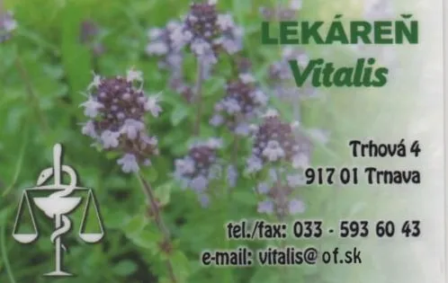 Vernostná karta Lekáreň Vitalis – predná strana